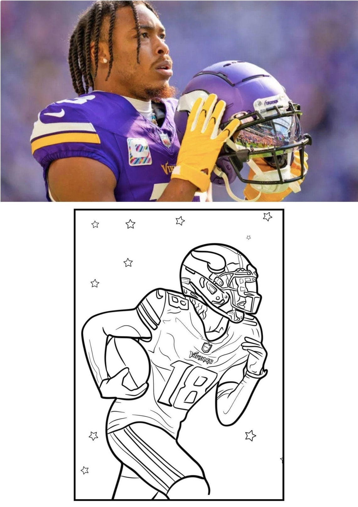 JUSTIN JEFFERSON, NFL, Coloring in Book, minnesota Vikings Pdf ...