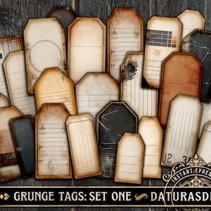 Grunge Printable Tags: Industrial Steampunk Ephemera (Digital Download)