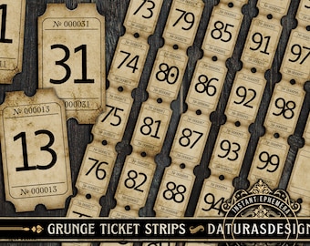 Grunge Ticket Strips: Nummerierte Ephemera für Junk Journals (Digitaler Download)