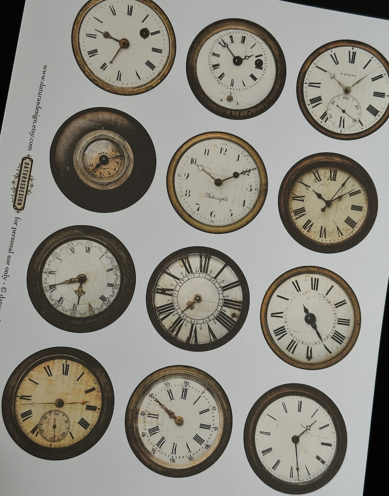 Retro Clock Faces Printable Clock Faces, Printable Gauges, Grunge Fussy Cuts, Digital Junk