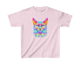 Kids Heavy Cotton Colorful Cat T-shirt,  Animal Clothing for Children. Cute Cat Tshirt. Funny Animals Kids Clothes. Animal Lovers Gifts