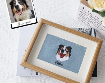 Custom Pet Embroidery Portrait, Vintage Frame Dog Art, Personalized Cat Memorial Gift, Pet Loss Keepsake, gift for Father's Day