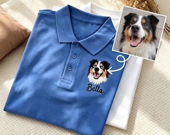 Custom Embroidered Dog Polo Shirt, Personalized Pet Portrait Polo, Custom Dog Name Shirt, Dog Mom Gift, Dog Dad Gift, Pet Lover Gift