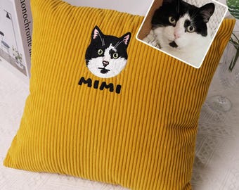 Embroidered Pet Pillow,custom embroidered pillow case,Pet Memorial Gift, Housewarming Gift,Pet-friendly home throw pillows