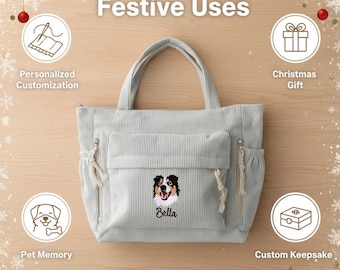 Bolsa de lona con retrato de mascota personalizado: bolsa bordada para mamá perro, regalo para amantes de las mascotas de Navidad, regalo para perros de Navidad, regalo para gatos de Navidad
