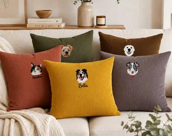Custom Embroidered Pet Pillow, Pet Memorial Gift, Housewarming Gift, Personalized Pet Portrait，