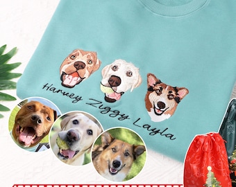 カスタムペットポートレート刺繍スウェットシャツ、名前入りパーソナライズ犬または猫セーター、ペット愛好家へのクリスマスギフト、メモリアル刺繍プルオーバー