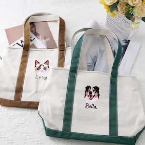 Gestickte Haustier Porträt Canvas Einkaufstasche mit Haustier Name, Haustier Einkaufstasche, Taschen mit Hundegesicht, Hundemama Einkaufstasche, Einzigartige Geschenke für Haustier Verlust
