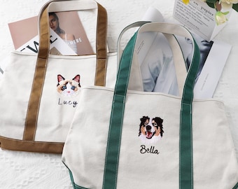 Custom Embroidered Pet Portrait Handbag: Personalized Dog & Cat Memorial Gift,Personal Pet Gifts,gift for mom,xmas pet lover gift