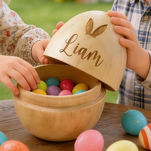 Huevo de Pascua de madera personalizado: decoración de huevo hueco grabado 2026, regalo con nombre personalizado