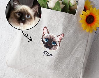 Personalized Embroidered Pet Canvas tote bag. Custom Christmas Gift for Dog/Cat dad/mom