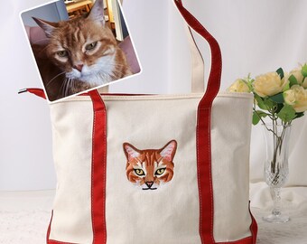 Custom Embroidered Pet Portrait Handbag: Personalized Dog & Cat Memorial Gift,Personal Pet Gifts,gift for mom,xmas pet lover gift
