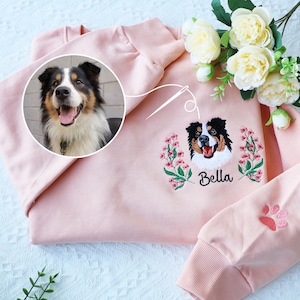 Custom Dog Portrait Embroidered Sweatshirt,Custom Pet Hoodie, Personalized Pet Face and Pet name Sweatshirt,Custom gift，Fathers Day Gift