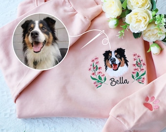 Custom Dog Portrait Embroidered Sweatshirt,Custom Pet Hoodie, Personalized Pet Face and Pet name Sweatshirt,Custom gift，Christmas Present