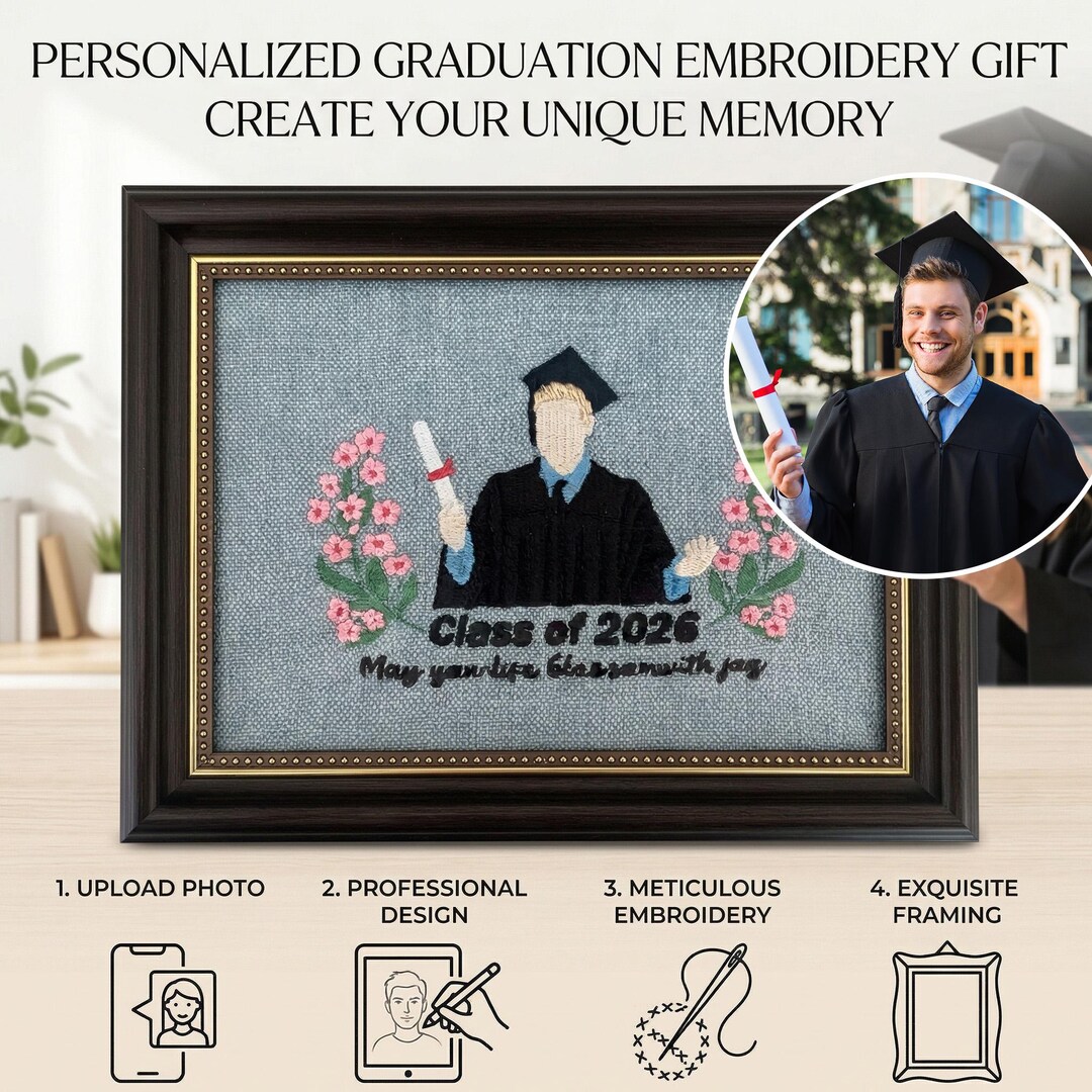 Graduation Card Frame Personalized Graduation Embroidery Frame, Custom Handmade Portrait ...