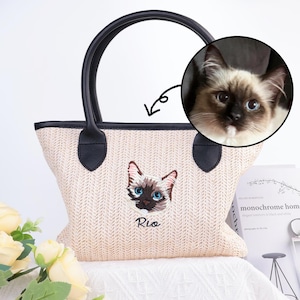 Custom Pet Portrait Embroidery Tote Bag: Dog Mom Gift