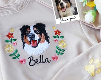 Custom Dog Portrait Embroidered Sweatshirt,Custom Pet Hoodie, Personalized Pet Face and Pet name Sweatshirt,Custom gift，Christmas gifts