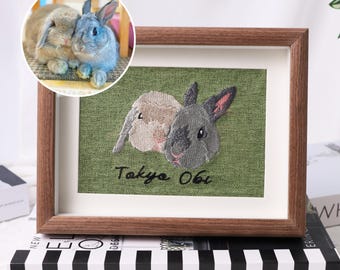Custom Pet Embroidery Portrait – Personalized Dog or Rabbit Photo Frame, gifts for pet lovers