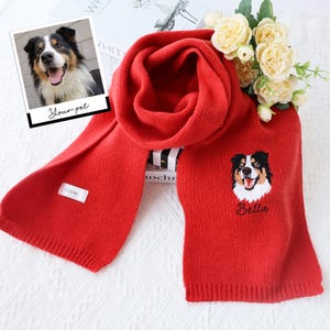 Custom Embroidered Pet Face&Name Scarf  Embroidered Scarves Pet Portrait Scarves Christmas Gift  Personalised Gifts Gift for Dog Mom/Dad