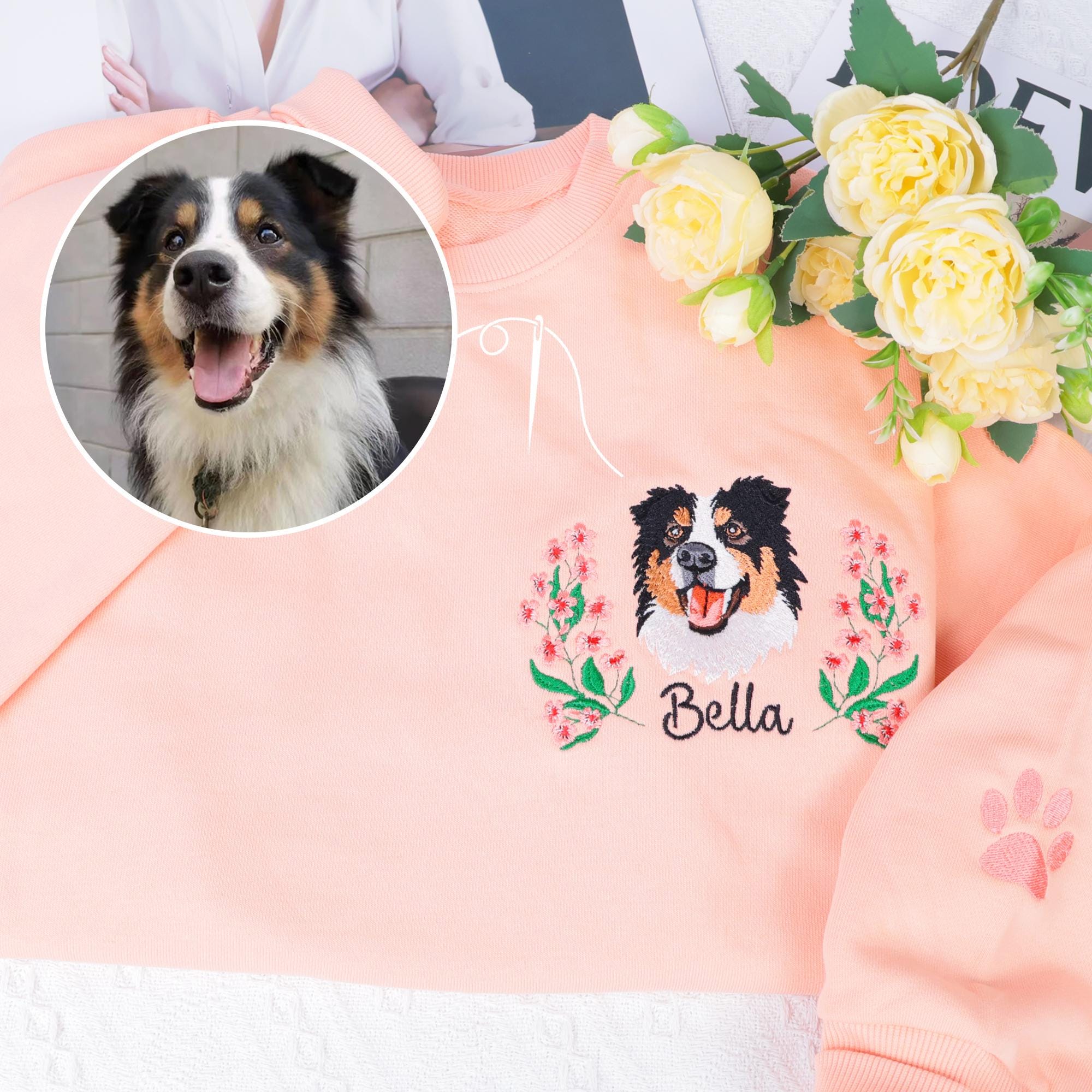 Custom Embroidered Pet Sweatshirt: Personalized Dog & Cat Portrait