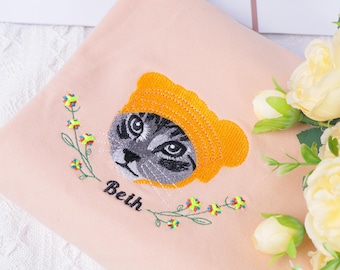 Custom Pet Portrait Embroidered Sweatshirt, Personalized Dog Cat Gift