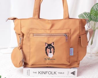 Embroidered Pet Portrait Tote Bag: Custom Dog Mom Gift, cat gift,  dag gift,xmas pet lover gift,Personalized Gift
