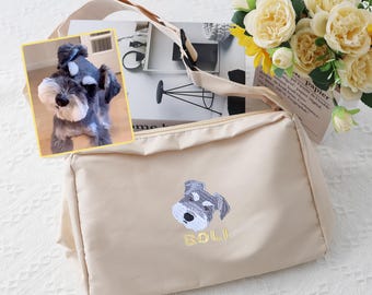 Custom Embroidered Pet Portrait Tote Bag: Dog & Cat Memorial Gift