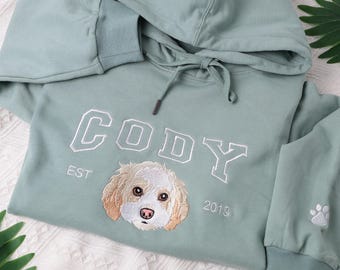 写真を使ったペット用クリスマス刺繍スウェットシャツ、カスタム犬用セーター、ペットオーナーへの刺繍猫クルーネックギフト、犬ママのホリデーシャツ