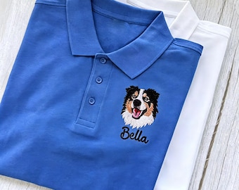 Polo brodé pour chien personnalisé, polo personnalisé portrait d'animal de compagnie, chemise nom de chien personnalisée, cadeau chien maman, cadeau chien papa, cadeau pour amoureux des animaux de compagnie
