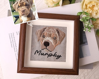 カスタム刺繍ペット肖像画：パーソナライズされた犬と猫のメモリアル記念品、ペットギフト、ペット愛好家ギフト、父の日ギフト、両親へのギフト