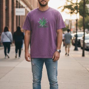 Custom Florida Cannabis Leaf Embroidered T-Shirt | Vintage Washed Cotton Tee, Personalized Text, Multiple Colors, US Casual Streetwear