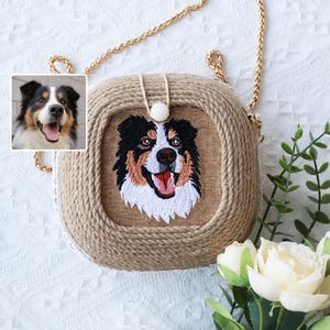 Gesticktes Haustier Porträt / Taschen mit Hundegesicht / Personalisierte Make-up-Handtasche / Kleine Umhängetasche / Einzigartige Geschenke für Haustier Verlust / Geschenk zum Valentinstag