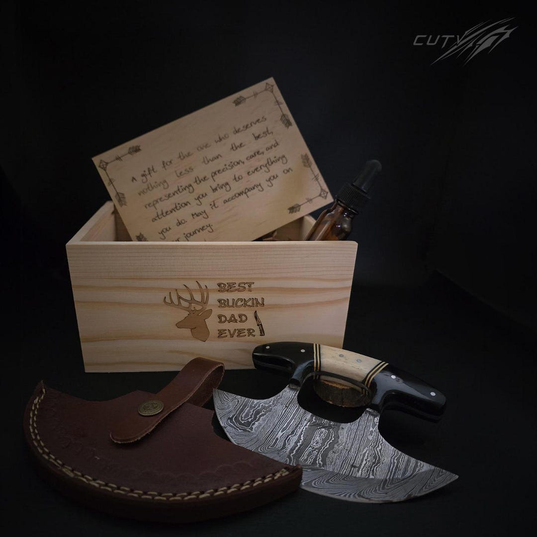Ulu Kit Damascus Ulu Knife Personalized | Authentic Full Tang With Leather ...