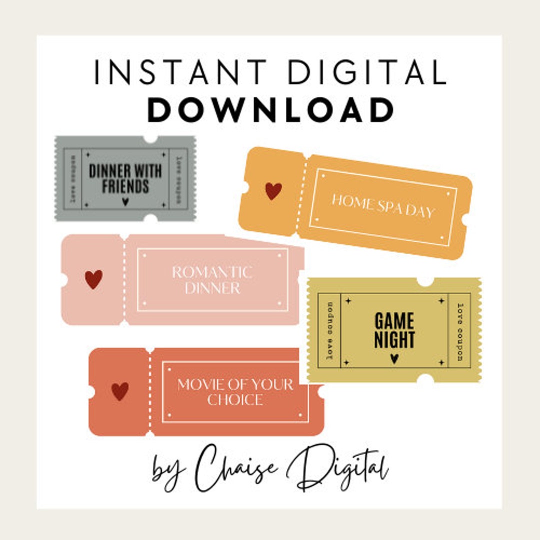 Printable Love Coupons for Him and Her, Valentine's Day Coupon, Gift ...