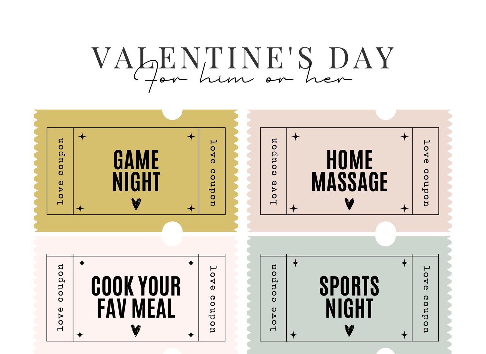 Printable Love Coupons for Him and Her, Valentine's Day Coupon, Gift ...