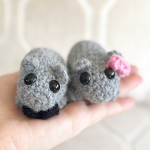 Crochet Newlywed Bowtie Boy and Girl Sad Hamster Meme- TikTok Coquette Hamster, Crochet Hamster Couple, Crochet Sad Hamster, Cute Hamster