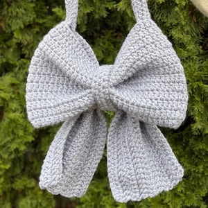 Gray Crochet Bow Bag - Coquette Shoulder Bag, Girl Bow Bag, Crochet Bow Bag, Crochet Shoulder Purse, Knit Shoulder Bag, Crochet Coquette