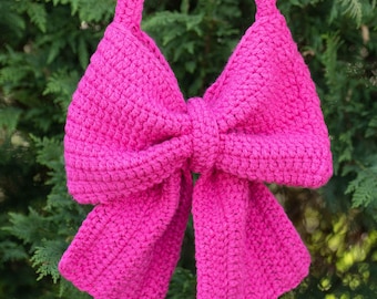 Borsa a tracolla con fiocco rosa fatta a mano all'uncinetto - Borsa a tracolla Coquette, Borsa a tracolla per bambina, Borsa a tracolla all'uncinetto, Borsa a tracolla all'uncinetto, Borsa a tracolla lavorata a maglia