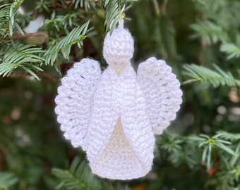 Handmade Guardian Angel Crochet Ornament for Christmas Tree, Stand Alone Angel, Crochet Angel, Crochet Angel Ornament, Angel Tree Ornament