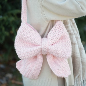 Hand Crochet Bow Bag - Coquette Shoulder Bag, Girl Bow Bag, Crochet Bow Bag, Crochet Shoulder Purse, Knit Shoulder Bag, Crochet Coquette