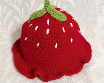 Women's Crochet Strawberry Bucket Hat, Inspired Strawberry Hat, Strawberry Bucket Hat, Bucket Hat, Handmade Hat, Strawberry hat, Strawberry