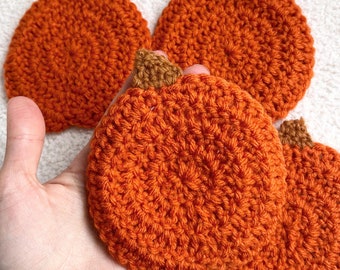 Handmade Crochet Pumpkin Coaster Set- Orange Coasters, Fall Coaster, Fall Home Decor, Fall Kitchen Coaster, Crochet Gift, Fall Home Decor