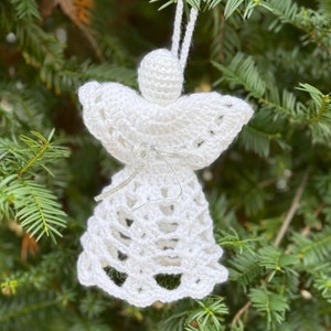 Handmade Guardian Angel Crochet Ornament for Christmas Tree, Stand Alone Angel, Crochet Angel, Crochet Angel Ornament, Angel Tree Topper