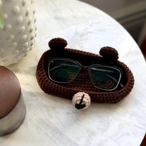 Handmade Crochet Dark Brown Bear Glasses Holder - Father&#39;s Day, Crochet Glasses Holder, Viral Gift, Animal Crochet, Glasses Holder