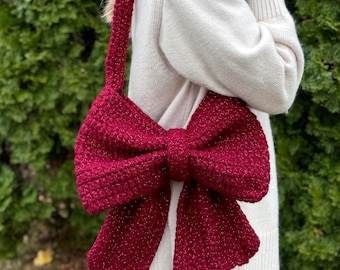Borsa a tracolla fatta a mano all'uncinetto color bordeaux - Borsa a tracolla Coquette, Borsa a tracolla all'uncinetto, Borsa a tracolla lavorata a maglia, Borsa all'uncinetto