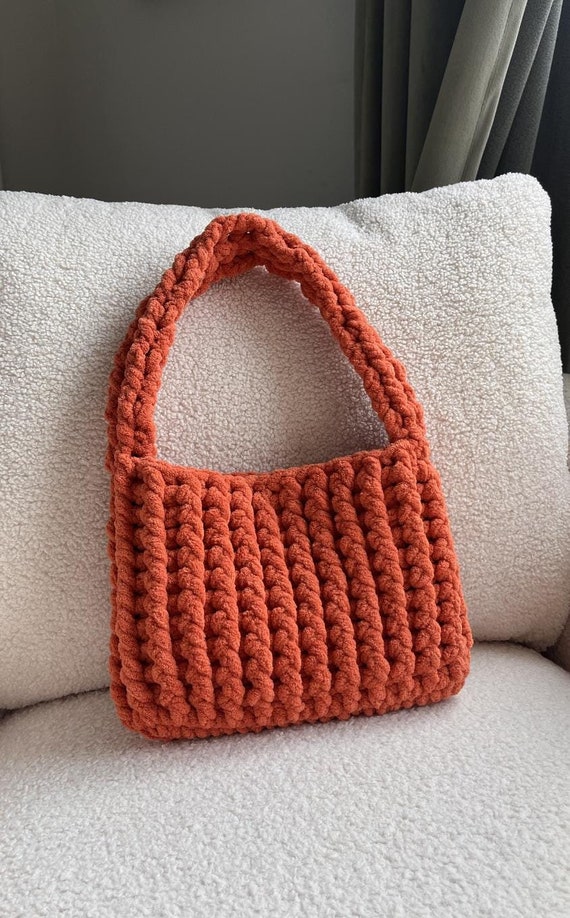 Orange Crochet Shoulder Bag, Handmade Crochet Bag, Women's