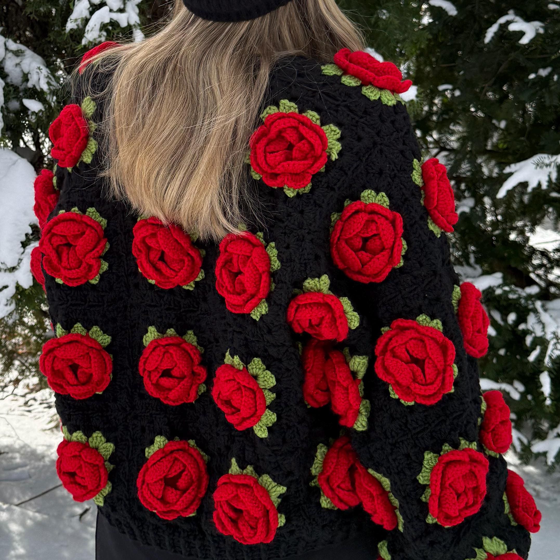 Handmade Crochet Rose Cardigan, Valentine's Day Cardigan, Red
