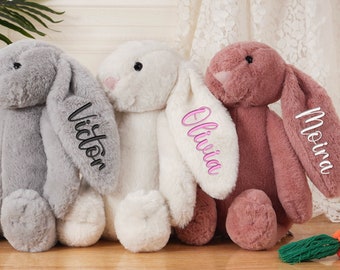 Lapin de Pâques personnalisé, Lapin à monogramme, Lapin brodé personnalisé, Peluche lapin, Cadeau pour nouveau-né, Animal en peluche, Lapin duveteux