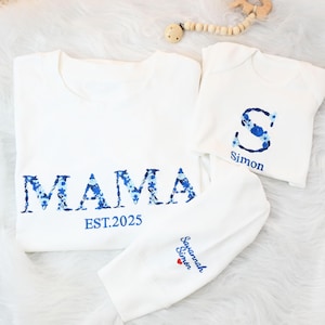 Personalized Mama and Mini Sweatshirt Set: Embroidered Matching Family PJs