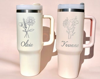 Custom Engrave 40oz Tumbler With Handle Lid and Straw, Mother's day Gift, Insulated Engraved Cup, Bridesmaid proposal Gifts , Travel mug